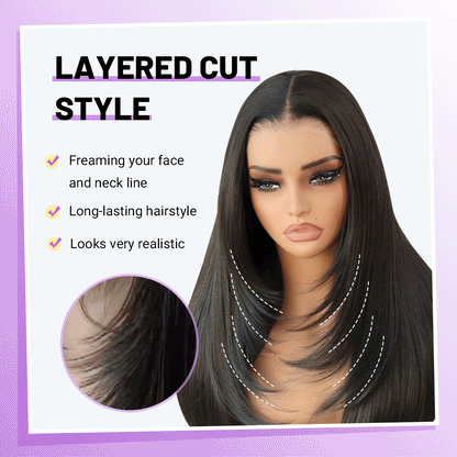 Glueless Synthetic layered cut 9x7 Lace Front Wig Wear And Go Premium Human-Hair-Like Fiber