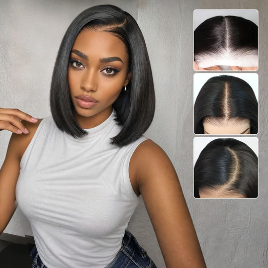 9x7 Glueless Synthetic Wear and Go Glueless Double Drawn Bob Wig  Premium Human-Hair-Like Fiber