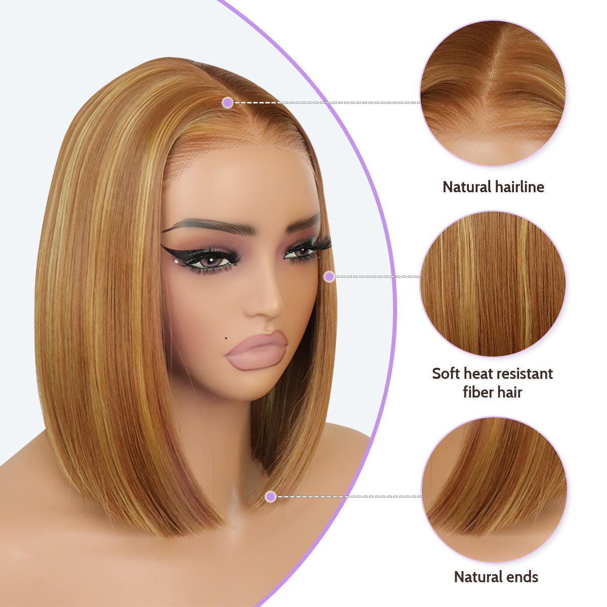 Wear and Go Glueless 9x7 Lace Front Omber Highlight Bob Wig Synthetic Straight Wigs Double Drawn