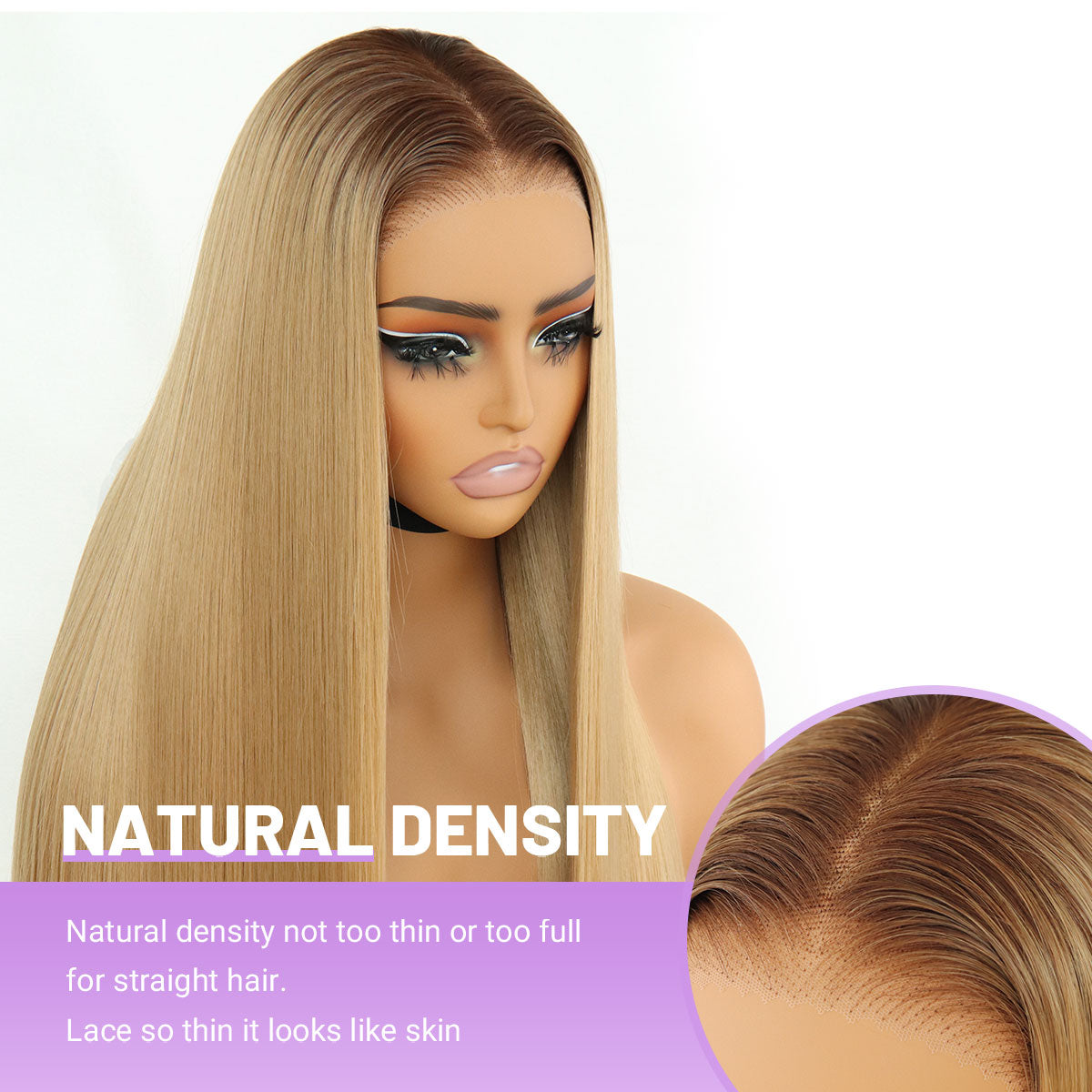 Honey Blonde Wig 9x7 Glueless Synthetic Lace Front  Straight Wig Premium Human-Hair-Like Fiber