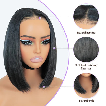 Wear and Go Glueless 9x7 Lace Front Synthetic Straight Wigs Bob Wig