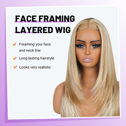 Mix Blonde Synthetic layered cut Lace Front  Glueless Wig Wear And Go Pre Plucked Pre Cut Straight Wig Tiny Knots Premium Fiber