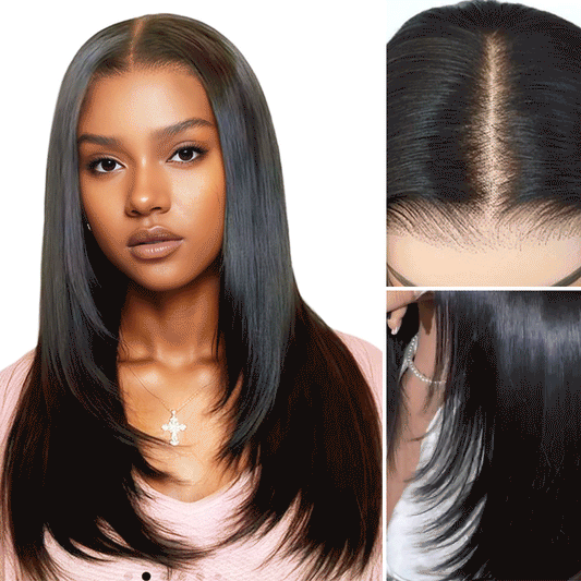 Glueless Synthetic layered cut 9x7 Lace Front Wig Wear And Go Premium Human-Hair-Like Fiber