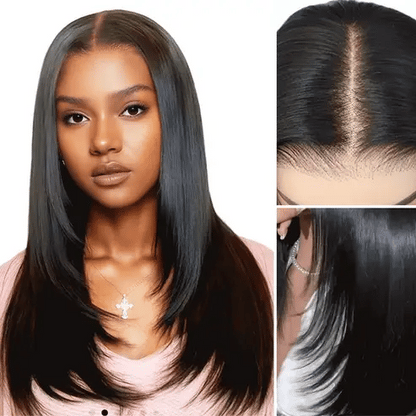 Glueless Synthetic layered cut 9x7 Lace Front Wig Wear And Go Premium Human-Hair-Like Fiber