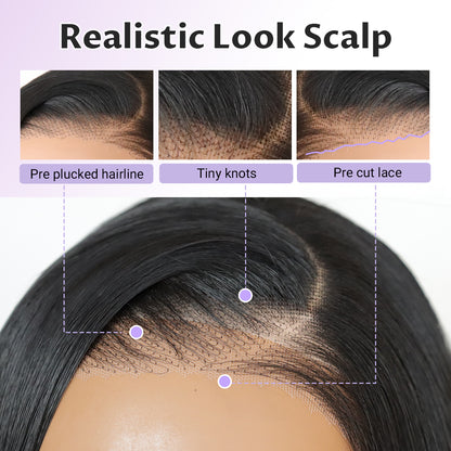 U&A HAIR Wear and Go Glueless 9X7 Yaki Straight Lace Front Wigs 220% Density Pre Cut Plucked Invisible Knots 20 Inches