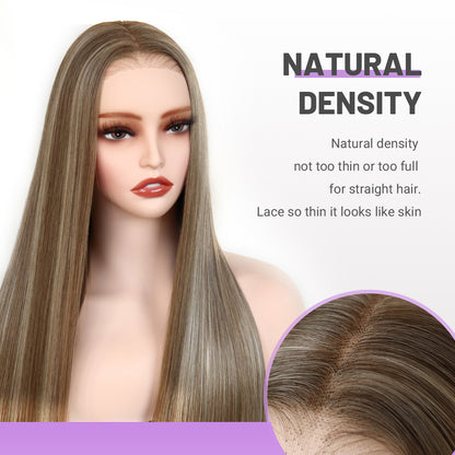 Blonde Highlight Wig 9x7 Glueless Synthetic Lace Front Wig Straight Wig Premium Human-Hair-Like Fiber