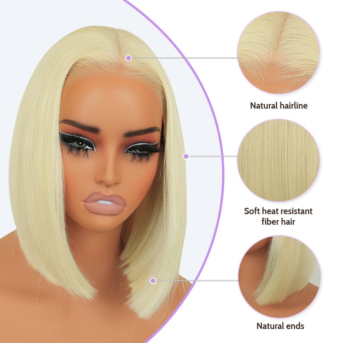 Wear and Go Glueless 9x7 Blonde Lace Front Synthetic Straight Wigs Double Drawn Bob Wig