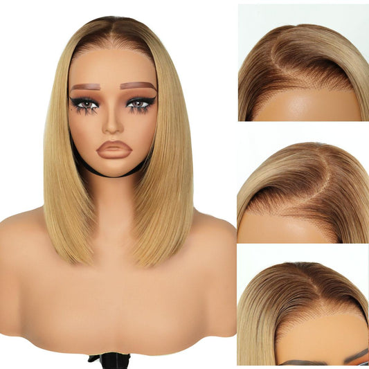 Synthetic Wear&Go 9x7 Glueless Short Bob Straight Layered Cut Lace Front Honey Blonde Wig