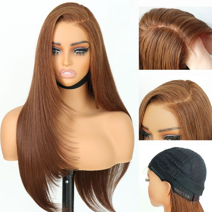 Light Brown Skinlike Real HD Lace C-Part Layered Wig Wear and Go Glueless Straight Wig Tiny Knots