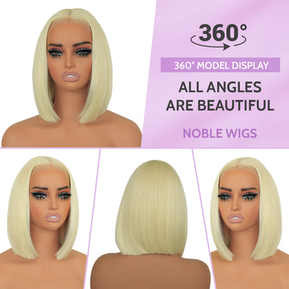 Wear and Go Glueless 9x7 Blonde Lace Front Synthetic Straight Wigs Double Drawn Bob Wig