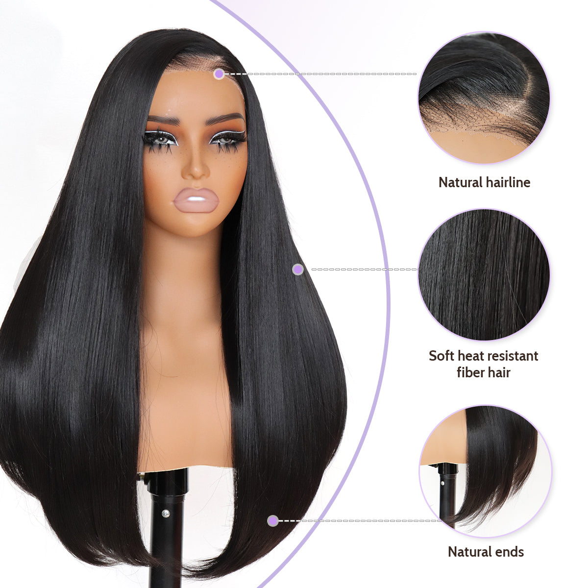 U&A HAIR Wear and Go Glueless 9X7 Yaki Straight Lace Front Wigs 220% Density Pre Cut Plucked Invisible Knots 20 Inches