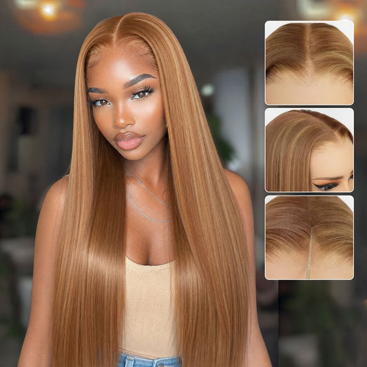 U&A 9x7 Lace Front Straight Wig Ombre Highlight Premium Human Hair-Like Fiber Glueless
