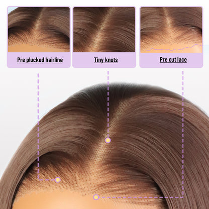 Chocolate Brown Glueless Synthetic Wear and Go 9x7 Lace Front Wig Premium Human-Hair-Like Fiber