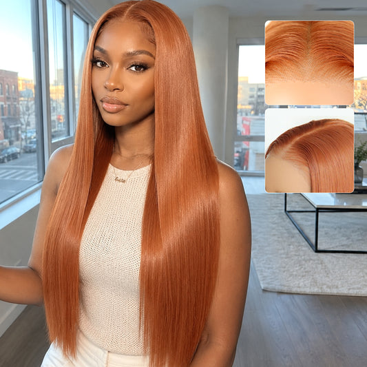 U&A Straight 9x7 Lace Front Wig Orange Premium Human Hair-Like Fiber Glueless