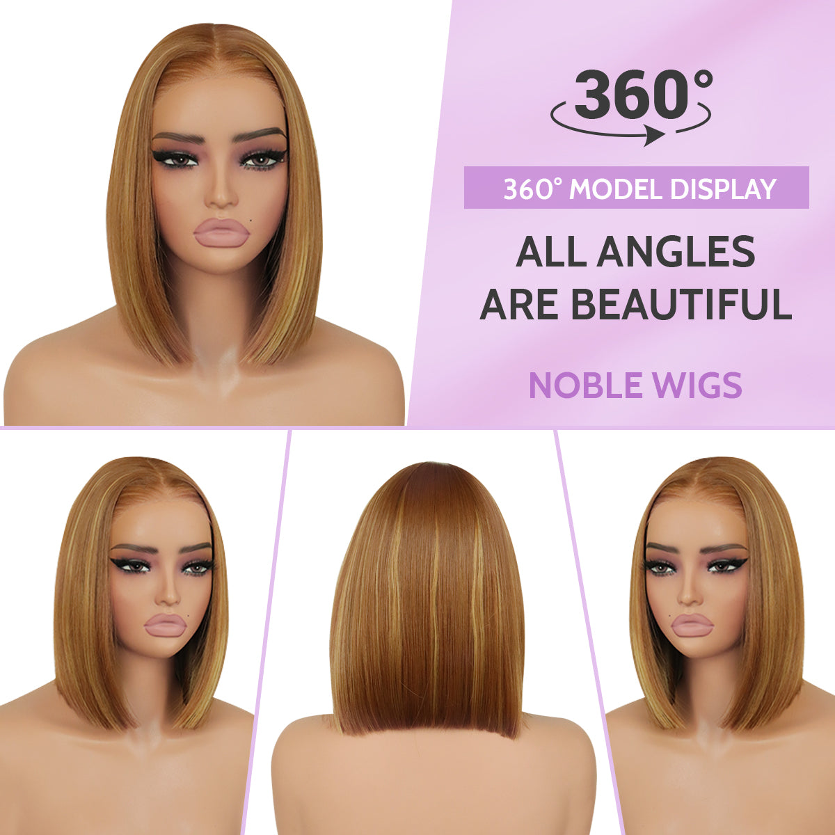 Wear and Go Glueless 9x7 Lace Front Omber Highlight Bob Wig Synthetic Straight Wigs Double Drawn