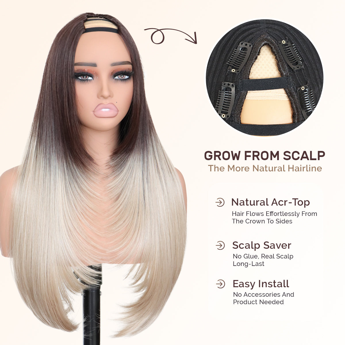 Yaki Straight V Part Layered Wig 250% Density Glueless No Leave Out Synthetic Hair Wig 22 Inch Beginner Friendly T4/Ash Blonde