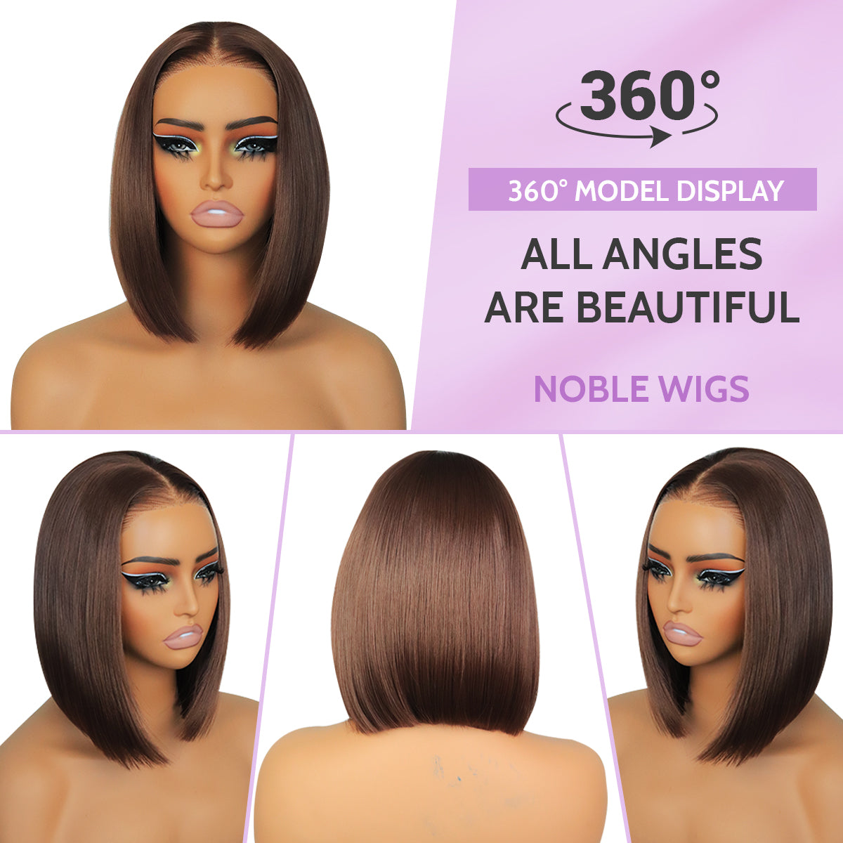Synthetic Wear&Go 9x7 Glueless Short Bob Straight Layered Cut Lace Front Straight Chocolate Brown Wig Premium Human-Hair-Like Fiber