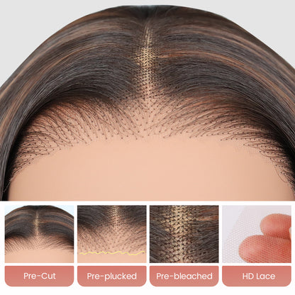 U&A Hair Wavy Layered Wig Blowout Style C- Part ,260% Density 9x7 Lace Front Synthetic Wear and Go Pre Cut Pre Plucked Glueless Wigs 18Inch Natural Looking Hair for Women Daily Party Use Beginner friendly