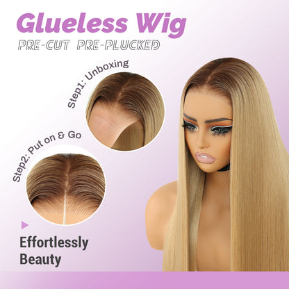 Honey Blonde Wig 9x7 Glueless Synthetic Lace Front  Straight Wig Premium Human-Hair-Like Fiber