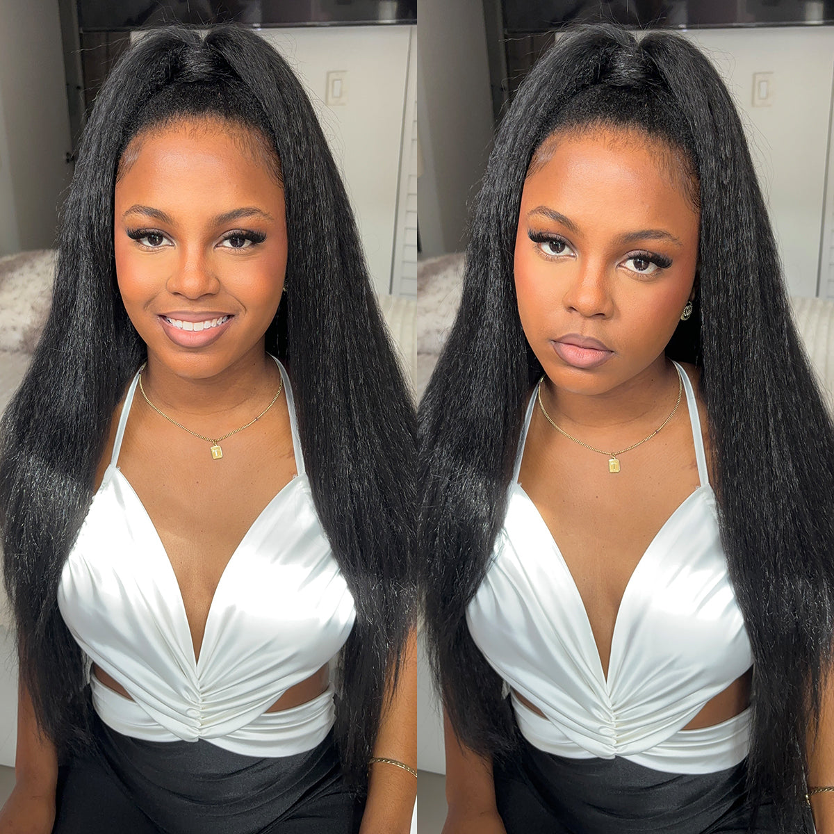3 In 1 Kinky Straight Half Wig Wear Go Glueless Synthetic Wigs With Drawstring Invisible Hairline No lace Quick Install Beginners Friendly