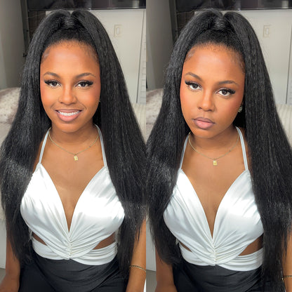 3 In 1 Kinky Straight Half Wig Wear Go Glueless Synthetic Wigs With Drawstring Invisible Hairline No lace Quick Install Beginners Friendly