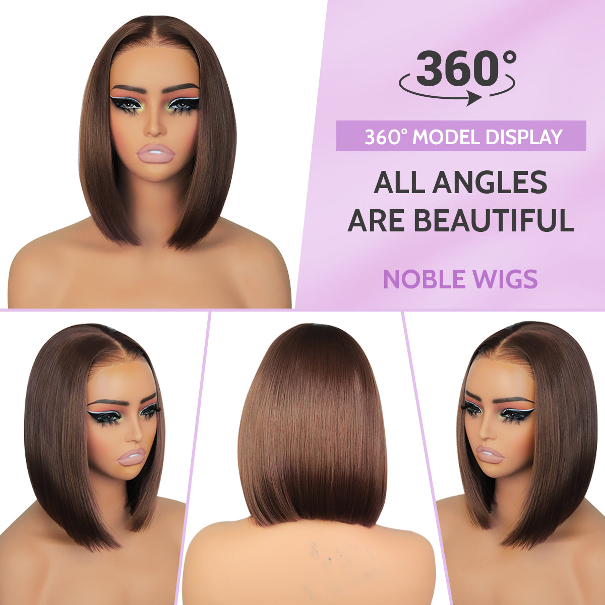 Wear and Go Glueless 9x7 Lace Front Synthetic Straight  Chocolate Brown Wigs Double Drawn Bob Wig