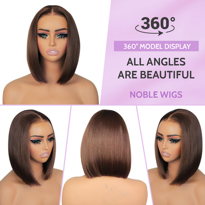 Wear and Go Glueless 9x7 Lace Front Synthetic Straight  Chocolate Brown Wigs Double Drawn Bob Wig
