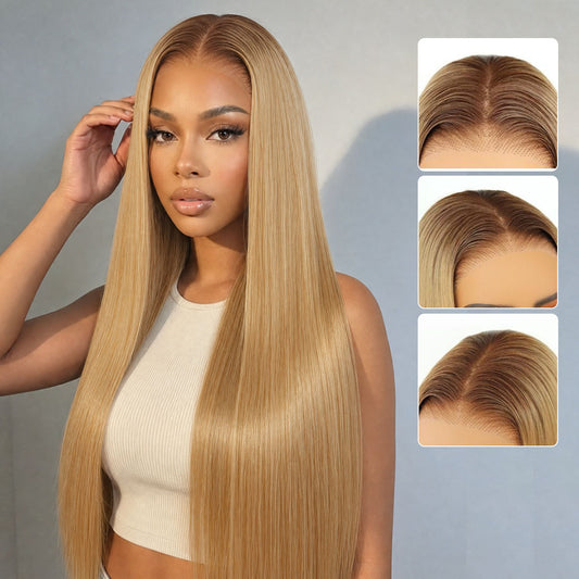 Honey Blonde Wig 9x7 Glueless Synthetic Lace Front  Straight Wig Premium Human-Hair-Like Fiber