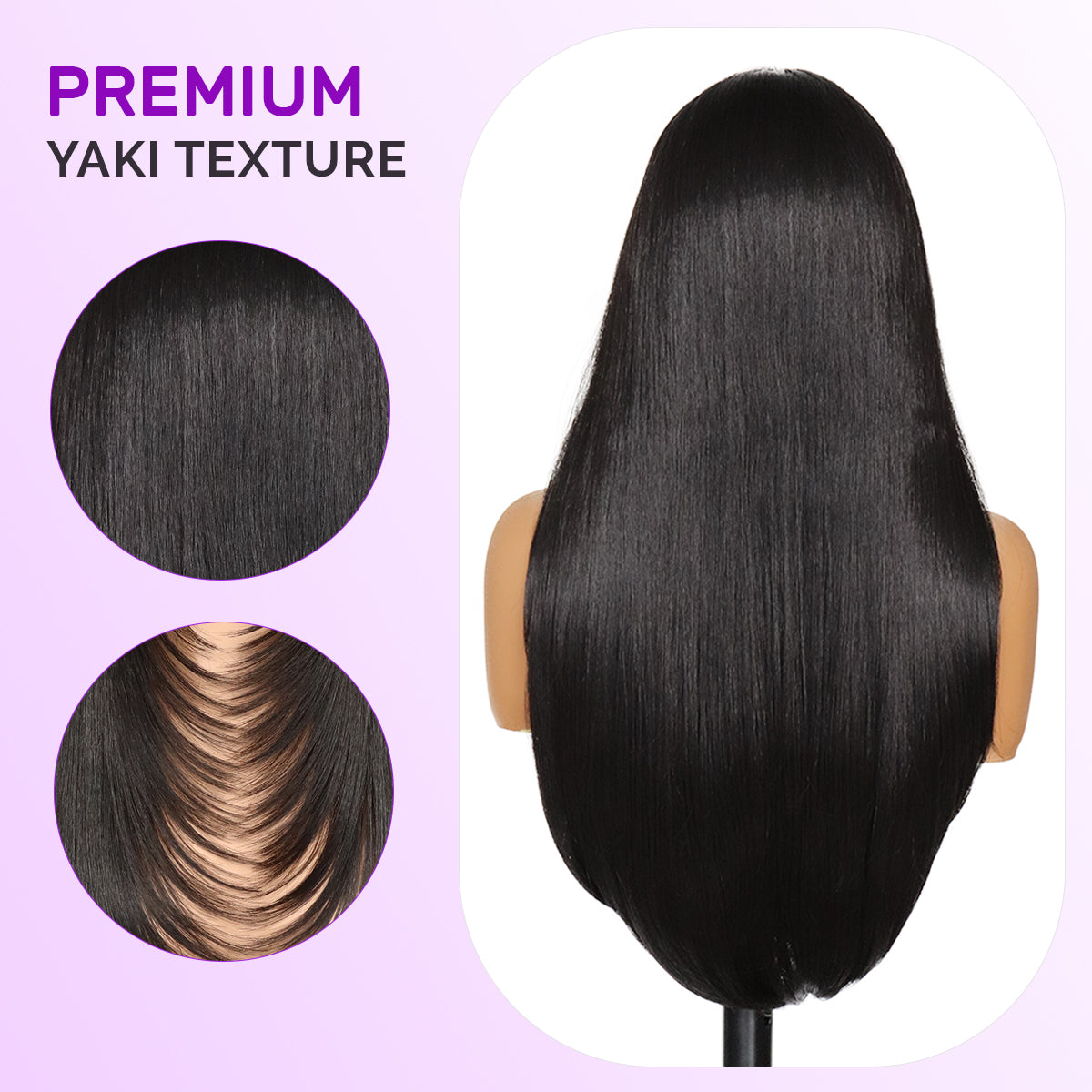 Yaki Straight V Part Layered Wig 250% Density Glueless No Leave Out Synthetic Hair Wig 22 Inch Beginner Friendly Natural Black