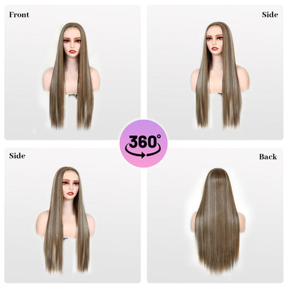 Blonde Highlight Wig 9x7 Glueless Synthetic Lace Front Wig Straight Wig Premium Human-Hair-Like Fiber