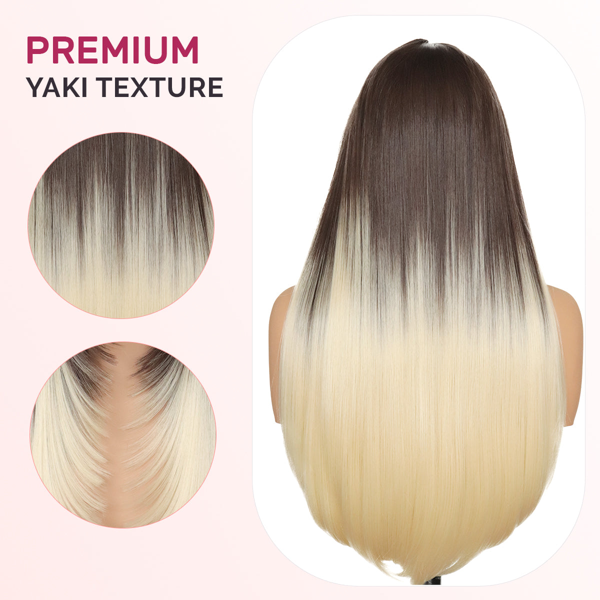Yaki Straight V Part Layered Wig 250% Density Glueless No Leave Out Synthetic Hair Wig 22 Inch Beginner Friendly T4/60 Brown Platinum