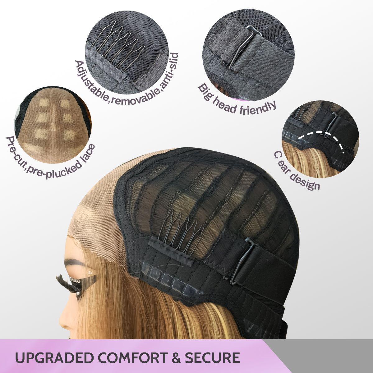 Wear and Go Glueless 9x7 Lace Front Omber Highlight Bob Wig Synthetic Straight Wigs Double Drawn