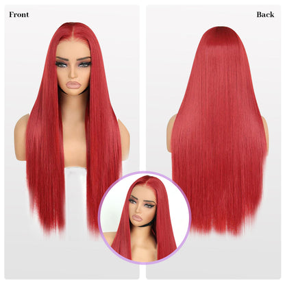 Red Wig 9x7 Glueless Synthetic Lace Front Wig，Wear And Go Pre Plucked Pre Cut Straight Wig Premium Human-Hair-Like Fiber