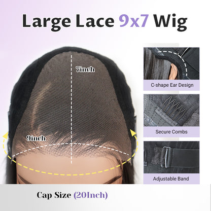 U&A HAIR Wear and Go Glueless 9X7 Yaki Straight Lace Front Wigs 220% Density Pre Cut Plucked Invisible Knots 20 Inches