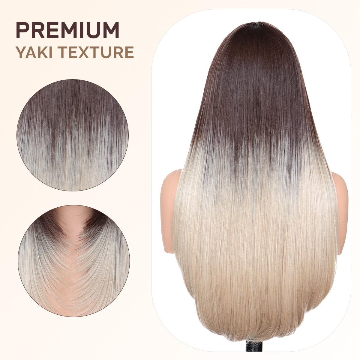 Yaki Straight V Part Layered Wig 250% Density Glueless No Leave Out Synthetic Hair Wig 22 Inch Beginner Friendly T4/Ash Blonde