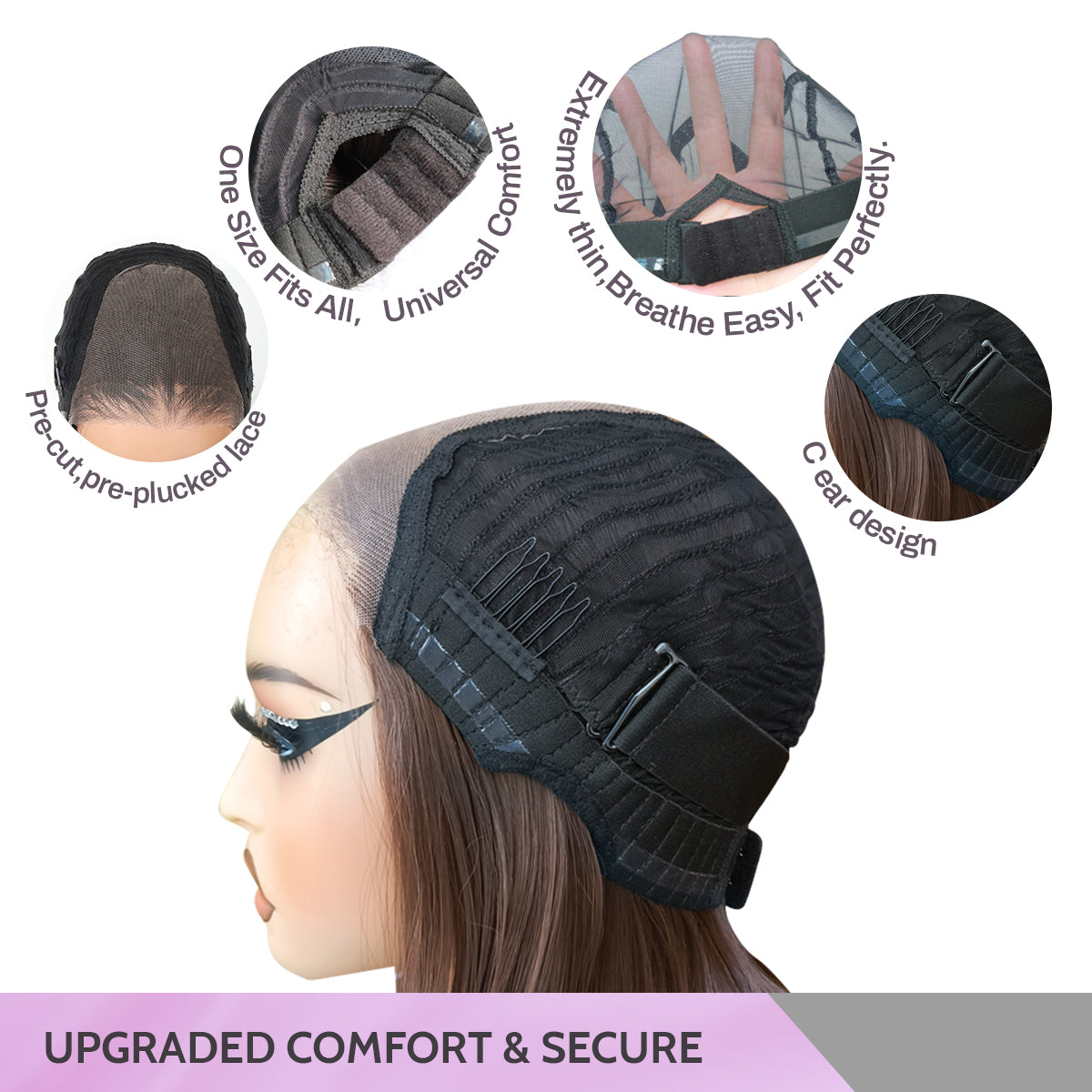 Synthetic Wear&Go 9x7 Glueless Short Bob Straight Layered Cut Lace Front Straight Chocolate Brown Wig Premium Human-Hair-Like Fiber