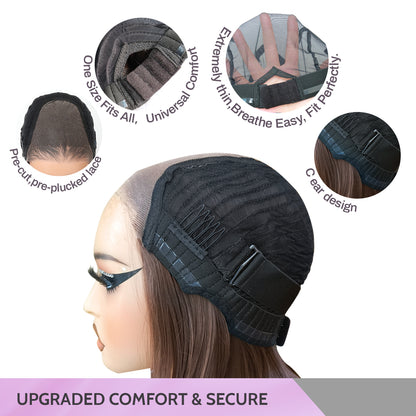 Synthetic Wear&Go 9x7 Glueless Short Bob Straight Layered Cut Lace Front Straight Chocolate Brown Wig Premium Human-Hair-Like Fiber
