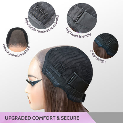 Wear and Go Glueless 9x7 Lace Front Synthetic Straight  Chocolate Brown Wigs Double Drawn Bob Wig