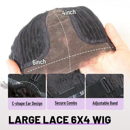Blend Human Hair Curly Wig with Bangs 6x4 Glueless Lace Front Wig Wear and Go Realistic Look with True Scalp 220% density