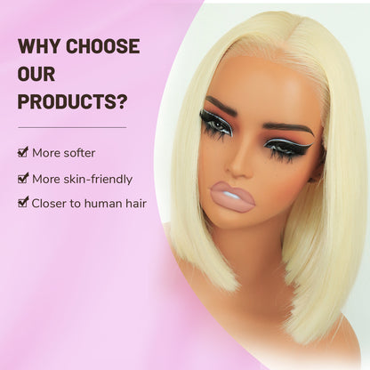Wear and Go Glueless 9x7 Blonde Lace Front Synthetic Straight Wigs Double Drawn Bob Wig