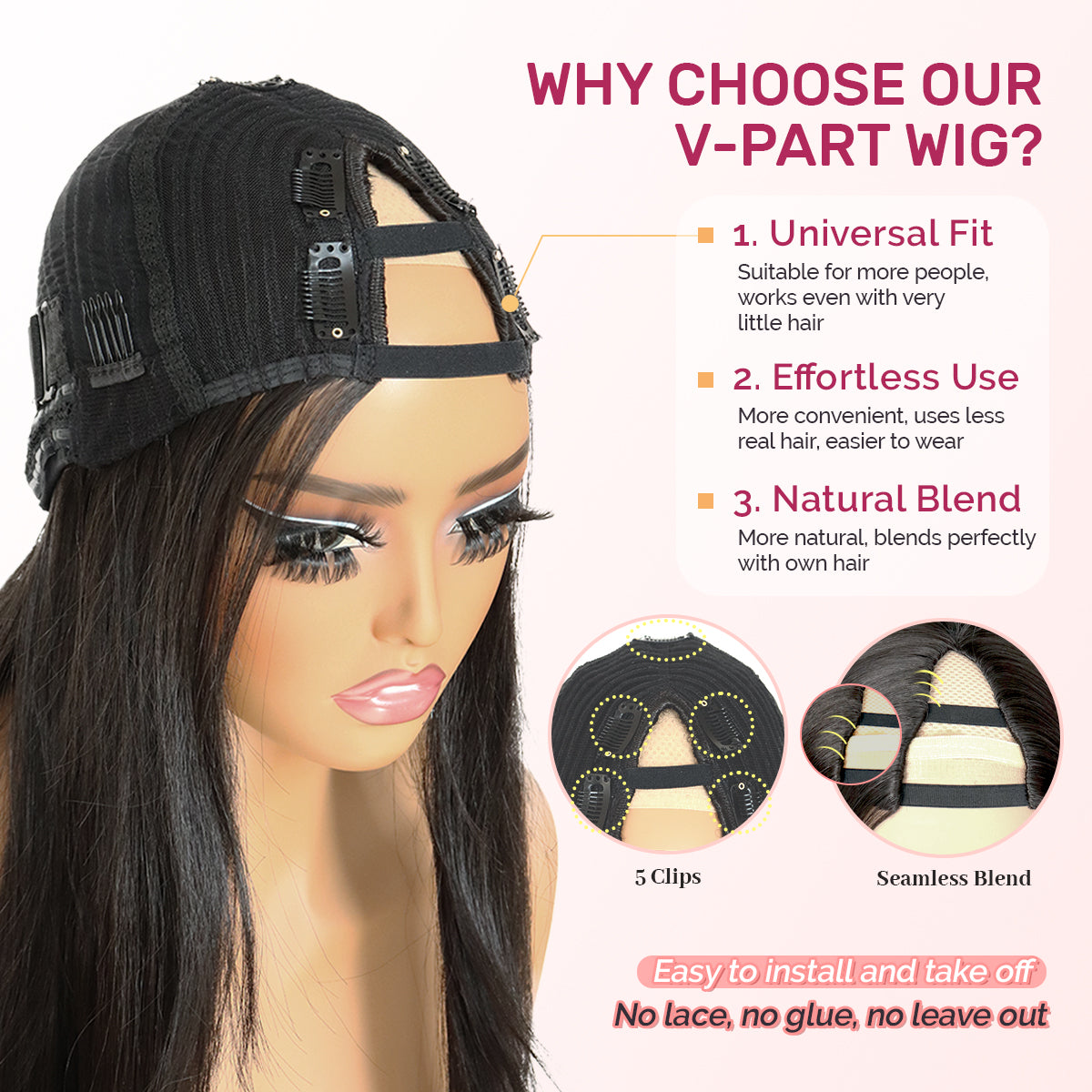 Yaki Straight V Part Layered Wig 250% Density Glueless No Leave Out Synthetic Hair Wig 22 Inch Beginner Friendly T4/60 Brown Platinum