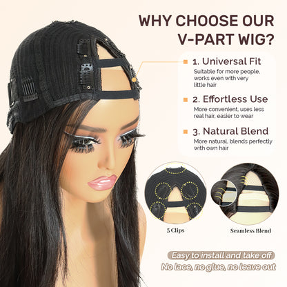 Yaki Straight V Part Layered Wig 250% Density Glueless No Leave Out Synthetic Hair Wig 22 Inch Beginner Friendly T4/Ash Blonde