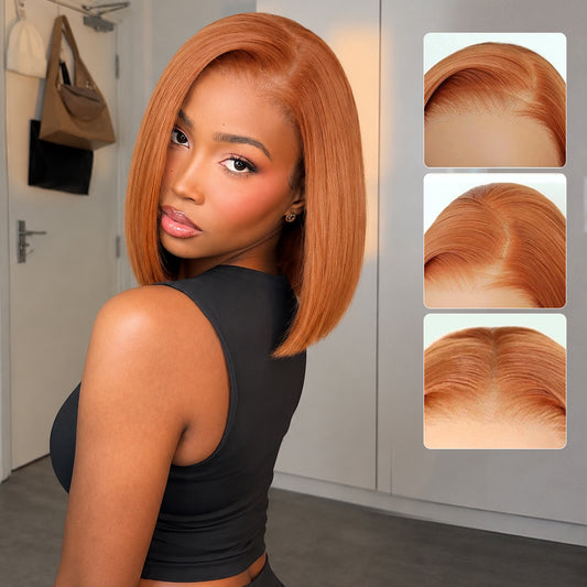 9x7 Glueless Synthetic Orange Bob Wig  Wear and Go Bone Straight Wigs Double Drawn