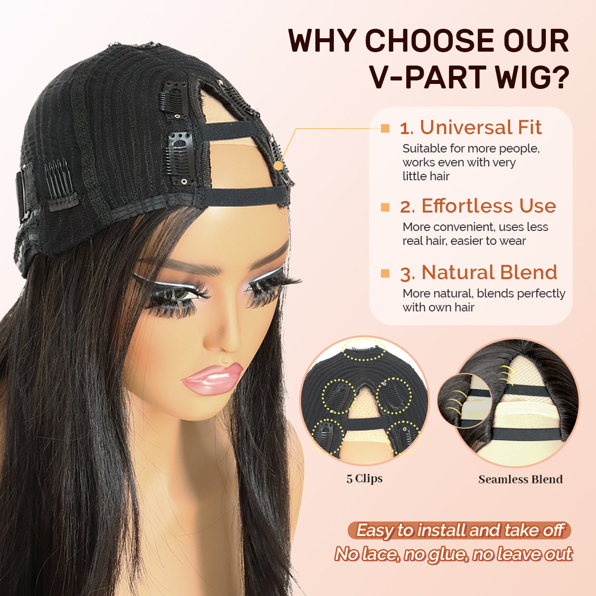 Yaki Straight V Part Layered Wig 250% Density Glueless No Leave Out Synthetic Hair Wig 22 Inch Beginner FriendlyHighlight 2/30