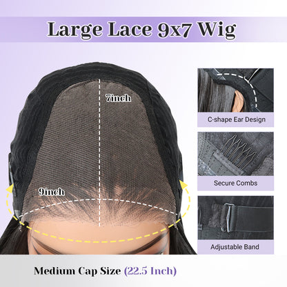 U&A Hair Synthetic 9x7 Glueless C-Part Layered Short Wig 14 Inch，Wear and Go Lace Front Straight Wig Pre Plucked Pre Cut Natural Hairline with Tiny Knots