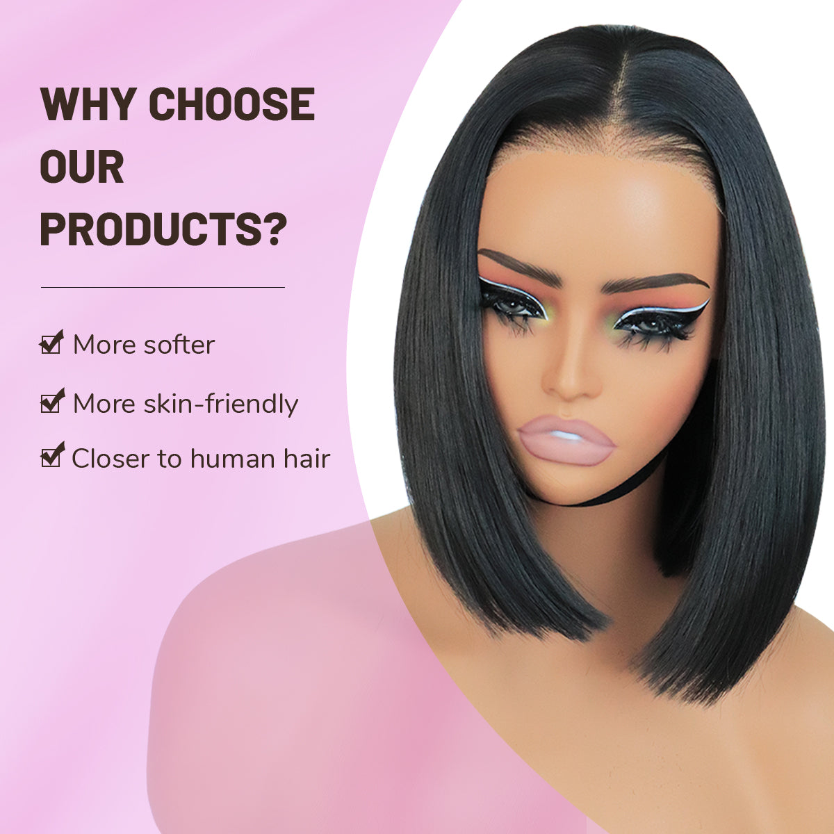Wear and Go Glueless 9x7 Lace Front Synthetic Straight Wigs Bob Wig