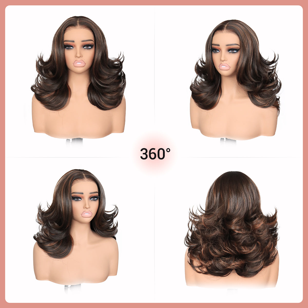 U&A Hair Wavy Layered Wig Blowout Style C- Part ,260% Density 9x7 Lace Front Synthetic Wear and Go Pre Cut Pre Plucked Glueless Wigs 18Inch Natural Looking Hair for Women Daily Party Use Beginner friendly