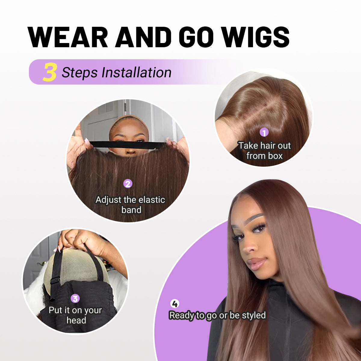 Chocolate Brown Glueless Synthetic Wear and Go 9x7 Lace Front Wig Premium Human-Hair-Like Fiber
