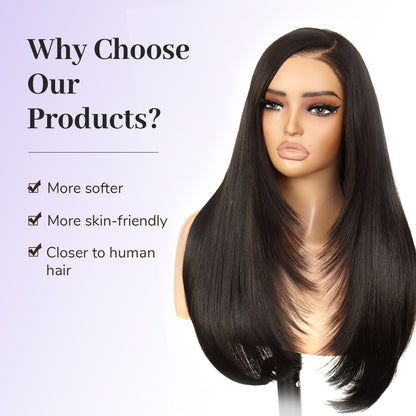 9x7 Glueless C-Part Layered Wig Wear and Go Lace Front Straight Wig Pre Plucked Pre Cut Tiny Knots