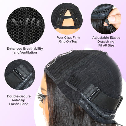Yaki Straight V Part Layered Wig 250% Density Glueless No Leave Out Synthetic Hair Wig 22 Inch Beginner Friendly Natural Black